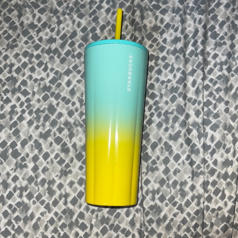 Turquoise and Yellow Starbucks cup